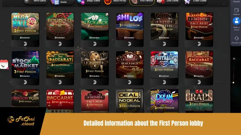 Detailed information about the First Person lobby