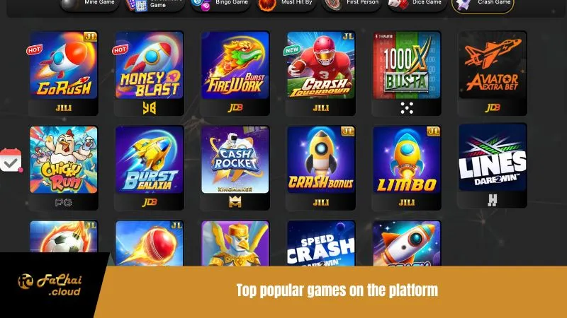 Top popular games on the platform