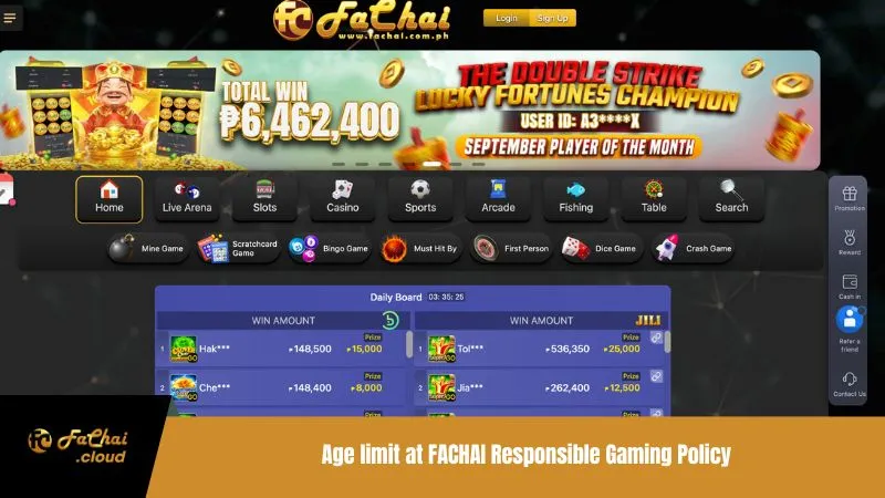 Age limit at FACHAI Responsible Gaming Policy